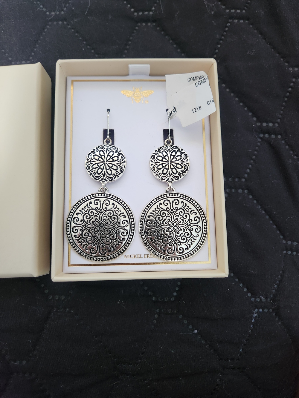 Silver Filigree Double Disc Drop Earrings
